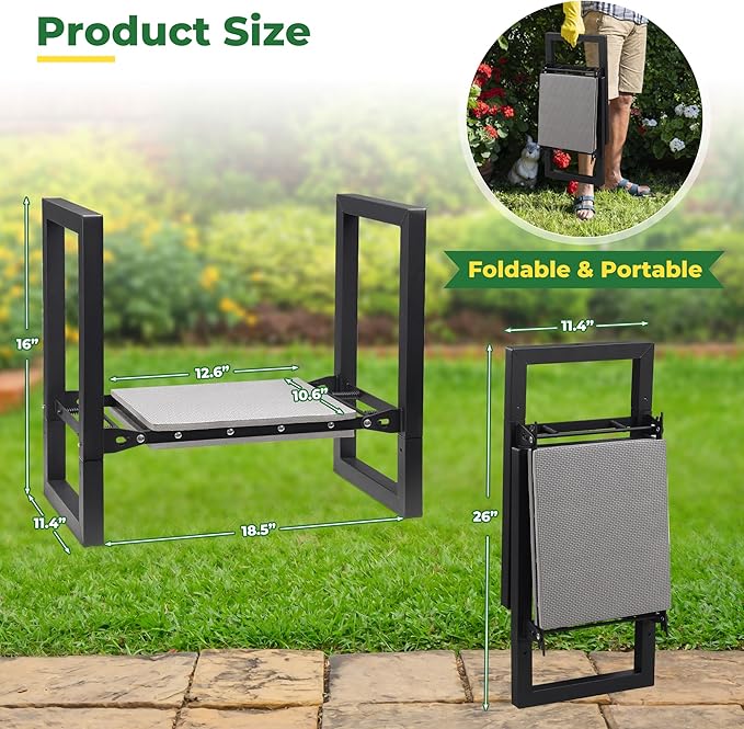 Garden Kneeler and Seat, Folding Garden Stool with 12.6" Soft Kneeling Pad for Kneeling & Sitting, Ideal Gifts for Women, Men, Seniors
