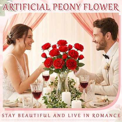 36 Bundles Artificial Flowers Peonies Roses Fake Bouquet for Wedding Bridal Shower Valentine's Day Decorations Fake Floral Arrangements Table Centerpieces Home Decor(Red)