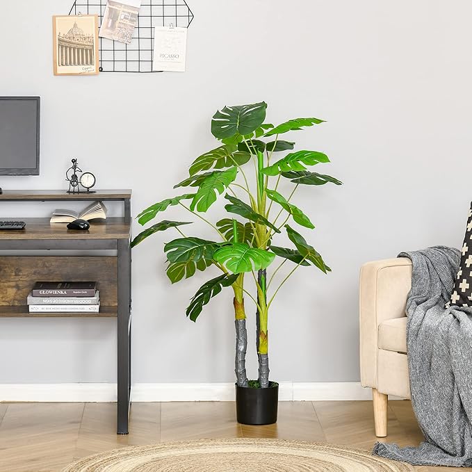 HOMCOM 4FT Artificial Monstera Tree, Faux Decorative Plant in Nursery Pot for Indoor or Décor