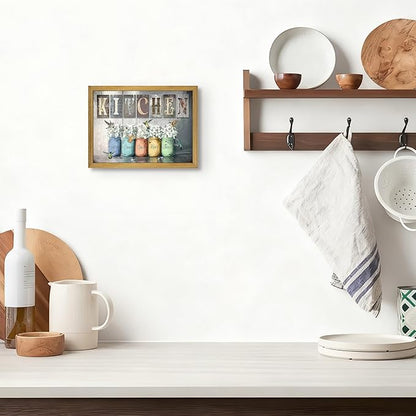 Vintage Kitchen Wall Art, Modern Farmhouse Wall Decor, Canvas Print Poster Oil Painting, Country Kitchen Dining Room Floral Still Life Paintings for Dining Room Home Decor 8x10 Inch Wood Framed