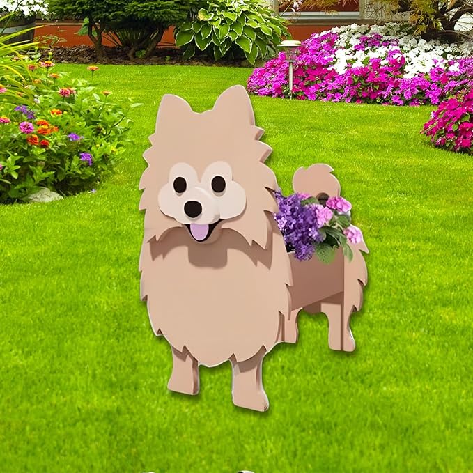 Brown Pomeranian Dog Planter Plant Pots,Cute Dog Flower Planter,Gifts for Pet Lovers,Unique Animal Plant Pots,Office,Indoor Outdoor Garden Decor(9.45 * 6.65 * 12.13in)