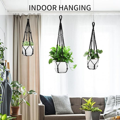 Macrame Plant Hanger - Fits 4 to 13 inches Pots for Indoor Outdoor, 35"/29"/23" Different Sizes Set, Black (POTS NOT Included)