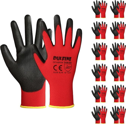 Safety Work Gloves PU Coated-12 Pairs,Red Seamless Knit Glove with Polyurethane Coated Smooth Grip on Palm & Fingers, for Men and Women, Ideal for General Duty Work (XX-Large)