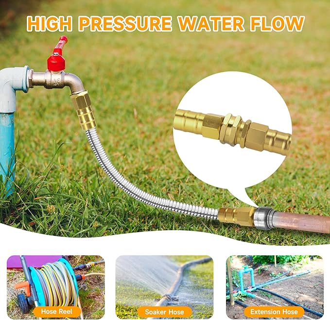 Garden Hose 5 FT, 304 Stainless Steel Metal Water Hose, Heavy Duty Flexible Leader Hose, Short Water Hose Kink Free Hose for Rv, Outdoor, Yard, No Bite, Leak proof and Durable