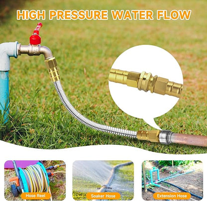Garden Hose 5 FT, 304 Stainless Steel Metal Water Hose, Heavy Duty Flexible Leader Hose, Short Water Hose Kink Free Hose for Rv, Outdoor, Yard, No Bite, Leak proof and Durable
