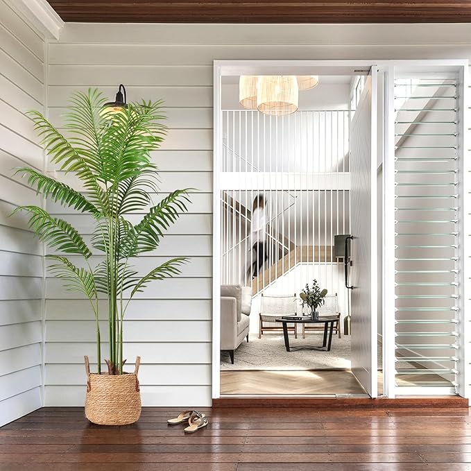 Artificial Palm Tree 5.5FT Tall Fake Tree Nearly Natural Large Tropical Faux Plant Faux Areca Palm Tree with Real Bark Design Artificial Silk Plant for Outdoor Home Office Living Room Decor