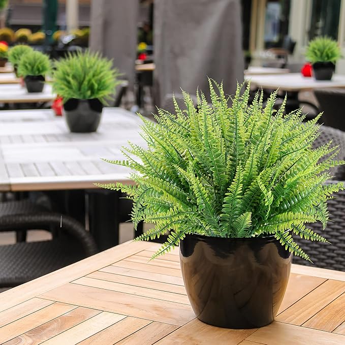 12 Bundles Artificial Plants, Fake Boston Fern Greenery Outdoor UV Resistant No Fade Faux Plastic Plants Garden Porch Window Box Decorating…