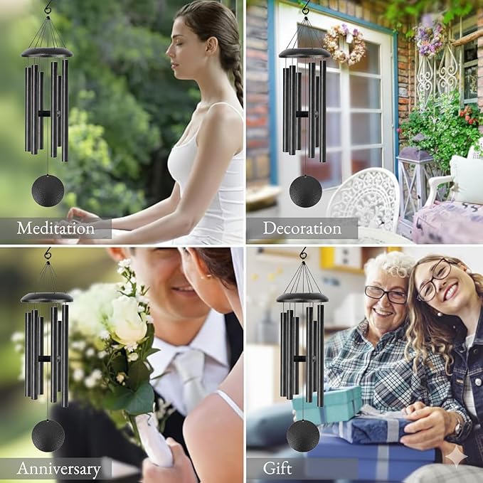 Wind Chimes for Outside Deep Tone, 38" Large WindChimes with 6 Tubes, 100% Rustproof Aluminum, Memorial Gift or Garden Patio Porch and Outdoor Décor(Silver)