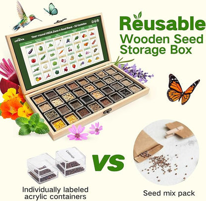 Lush&Dew Year-Round USDA Zone 6 Heirloom Survival Seed Kit, 32 Varieties 30,000+ Seeds for Planting Vegetables Herbs, Gardening Gifts for Women Men, Raised Garden Bed, Greenhouse Indoor Outdoor