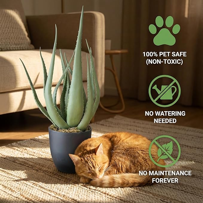 Large Potted Artificial Aloe Vera Plant - 26 Inch UV Resistant Faux Succulent Cactus for Indoor and Outdoor Home Décor