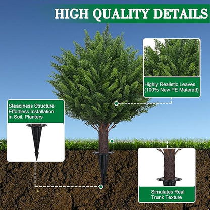 Artificial Set of 2 Cedar Topiary Ball Trees 22" for Outdoors with Ground Spike, UV Resistant Faux Cypress Plants into Anywhere, Evergreen Shrubs Bushes for Room Front Porch Garden Backyard Decor
