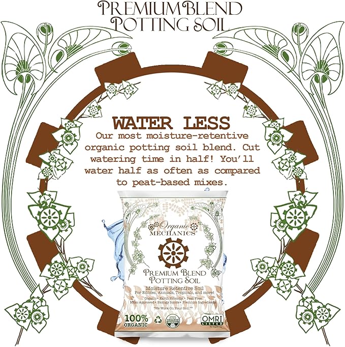 Organic Mechanics Premium Blend Potting Soil, 8 qt (Pack of 2) - Moisture-Retentive, Peat-Free, Compost - Enriched Mix with Worm Castings & Perlite for Houseplants, Annuals, Veggies & Tropical Plants