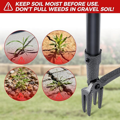 Weed Puller, Stand Up Weed Puller Tool with Steel Long Handle & 4-Claw Steel Head, 46" Adjustable Handle Weeder Tool, Easily Remove Weeds Root Without Bending, Pulling, or Kneeling