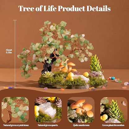 Crystal Tree of Life, Dreamsum Green Healing Crystal Trees for Home Decor, Office and Wall Decor, Living Room Decor, Handmade Bonsai Trees for Positive Energy, Good Luck Birthday Gifts for Women, Mom