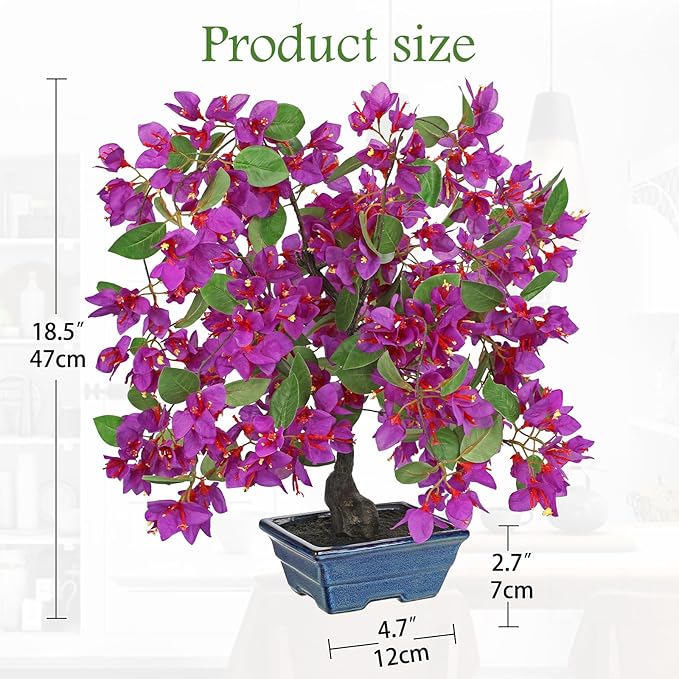 Briful Artificial Bougainvillea Tree in Blue Pot 18.5" Tall Faux Bougainvillea Floral Tree Tropical Silk Fake Bougainvillea Plant for Home Office Living Room Table Décor(Purple)