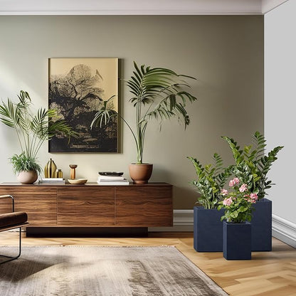 Kante 18.5",15.7",12.6" H Tall Rectangular Concrete Planters Set of 3, Outdoor Indoor Lightweight Plant Pots with Drainage Hole and Rubber Plug, Modern Style for Home Garden Patio, Charcoal