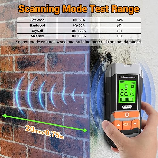 Wood Moisture Meter, 2 in 1 Pin & Pinless Moisture Tester, Digital Dampness Moisture Sensor Detector for Wood Firewood Drywall Paper Floor Woodworking, Water Leak Detector