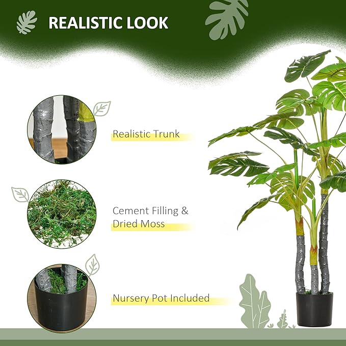 HOMCOM 4FT Artificial Monstera Tree, Faux Decorative Plant in Nursery Pot for Indoor or Décor