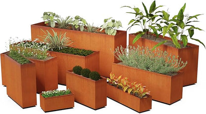 Plantercraft Large Rectangular Planters for Outdoor Plants – 60x24x42 Corten Steel Planter Box for Privacy Screen & Patio | Extra Large Outdoor Planters, Modern Metal Planter