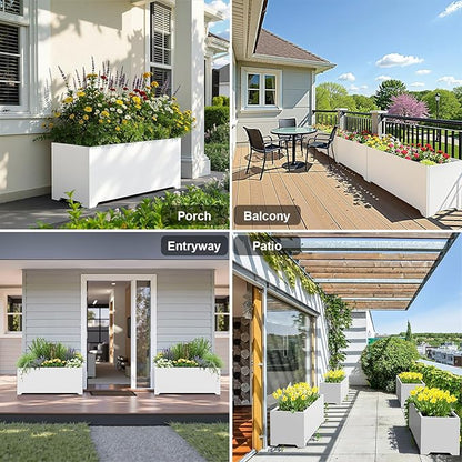 Metal Large Rectangular Planter 32" L x 15" W x 15" H,- Long Planter Box with 6 Drainage Holes & Raised Bottom, White Planter Boxes Outdoor Modern Design for Patio, Garden, Porch