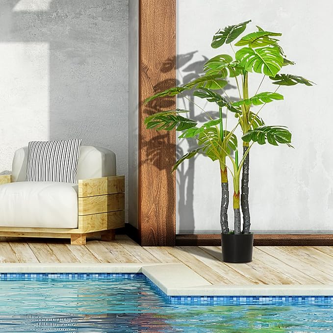HOMCOM 4FT Artificial Monstera Tree, Faux Decorative Plant in Nursery Pot for Indoor or Décor