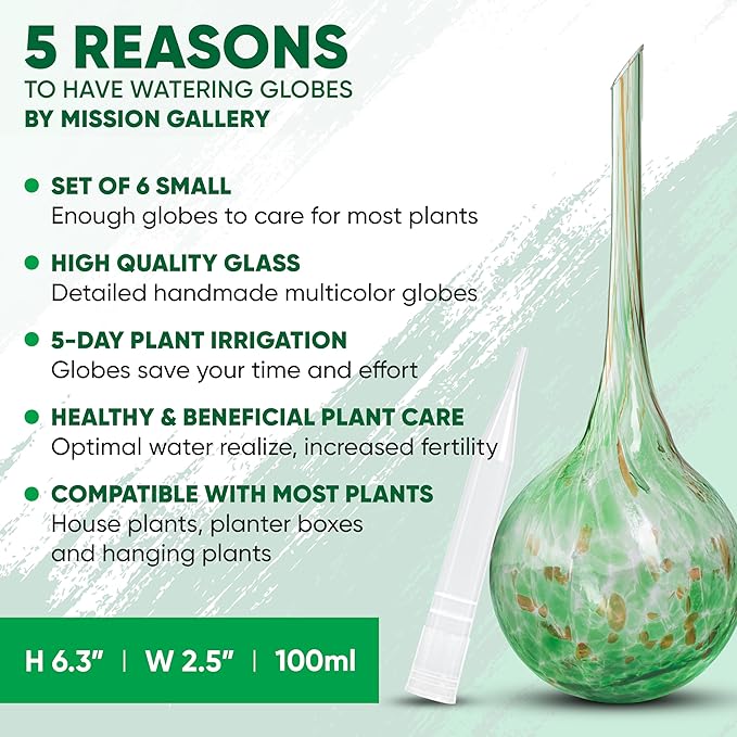 Plant Watering Globes Set of 6 – Large Glass Self-Watering Bulbs (up to 5 Days of Watering) for Indoor & Outdoor Plants – Multicolor