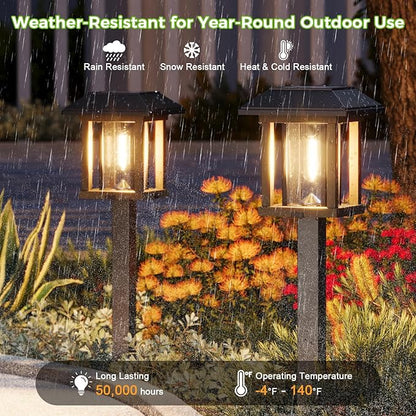 XMCOSY+ Solar Pathway Lights Outdoor Waterproof IP65 - Dual-Tone 25 LM LED Solar Garden Lights for Yard, Glass Outdoor Lighting for Garden Patio Yard Landscape Walkway Driveway Lawn Decor (Warm White)