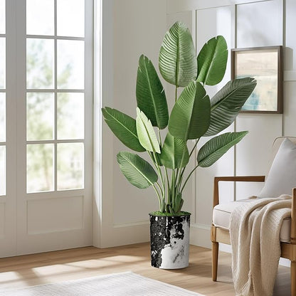 Artificial Tree in Contemporary Granite Effect Planter, Fake Bird of Paradise Silk Tree for Indoor and Outdoor Home Decoration - 58" Overall Tall (Plant Pot Plus Tree)