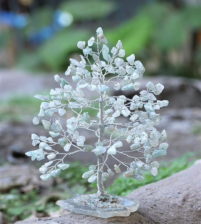 Green Jade Chakra Tree of Life - Crystal for Positive Energy, Geode Agate Slice Base, Handmade Gemstone Bonsai - Feng Shui Decor, Wire Money Tree - Green Healing Crystals, Spiritual Gift