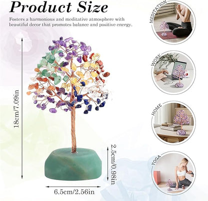 SITUMEIZI 7 Chakra Crystals 7.09IN Healing Stones Natural Green Aventurine Base Copper Wire Tree Life Reiki Gifts for Women Sister Room Office Desk Decor Birthday House Warming Gift