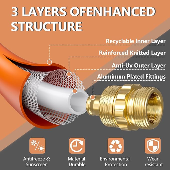 Garden Hose 200ft x 5/8", Custom Length, -40°F to 150°F, All-weather, NO Kink, Flexible, 600 Burst PSI, Leakproof Water Hose with Additional Customizable Solid GHT Fittings