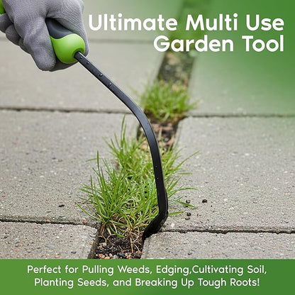 Garden Guru Hook Weeder Tool & Cultivator with Ergonomic Handle – High Carbon Steel Root Weed Puller Cultivator for Dandelion Weeding, Digging, Edging, Planting - Lightweight & Rust Resistant