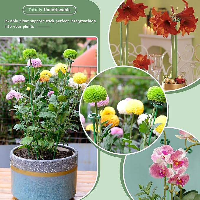 Invisible Plant Sticks 17 inch &11 inch SupKing 16Pcs Orchid Stakes with Clips for Support Small Short Plants,Garden Stake Support Pole Suit for Potted Plants Flowers Peony Rose (Green)