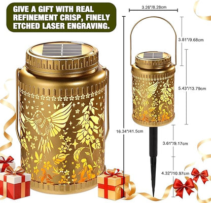 Cooo 2 Pack Solar Lanterns Outdoor Waterproof Hummingbird Red_Sage Solar Pathway Lights Landscape Path Christmas Gifts for Women Mom Grandma for Outdoor Table Lamps Garden Yard Backyard Decor -Gold