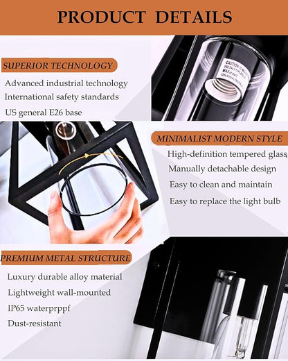 2-Pack Outdoor Wall Light Fixtures, Waterproof Exterior Wall Lanterns, Porch Lights with E26 Sockets & Cylinder Glass Shades, Modern Matte Black Wall Sconce for Porch Patio Garage