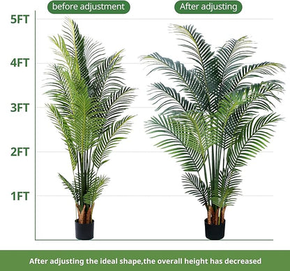 Artificial Tropical Palm Plant - 5 Ft Tall Faux Palm Tree with Plastic Pot for Office and Home Decor, Indoors and Outdoors, Housewarming Gift, K1502PCS