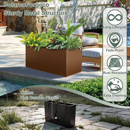 Metal Outdoor Planter Box, Rectangular Large Planters for Outdoor Plants with Drainage Holes for Patio, All-Weather Use, Rust-Resistance (38" L x 15" W x 16" H, Brown)