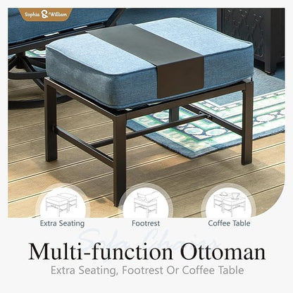 Sophia & William Patio Furniture Sets for 9 with 45" Gas Fire Pit Table Outdoor Conversation Sets 8 Pcs, 2xSofa Chairs, 2xSwivel Cushion Chairs, 1x3-Seat Sofa, 2xOttomans for Porch Poolside Navy