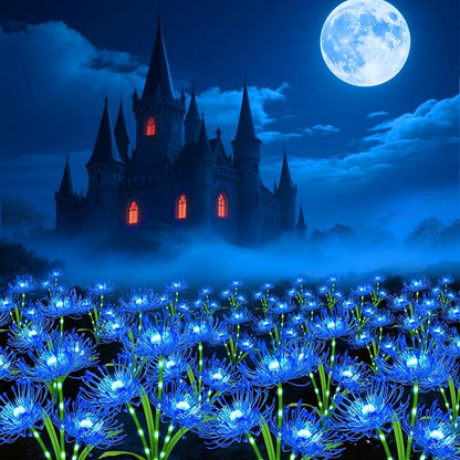 Solar Garden Flower Lights Outdoor,4 Pack 12-Head Blue Spider Lily Waterproof with Glowing Stems,Elegant Yard,Patio & Law Decor,Ideal Halloween & Gardening Gifts for Women,Mothers & Grandma