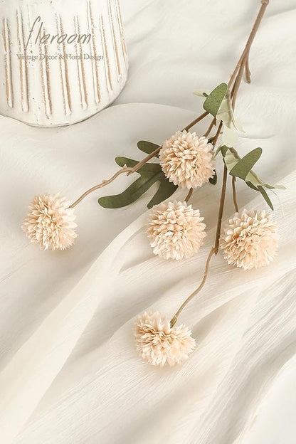 Floroom 9pcs Beige Ivory Mix Faux Silk Mums Artificial Flowers, Bulk Fake Small Mini Chrysanthemums with Stems for DIY Wedding Centerpieces Floral Arrangements Vase Fillers Home Decorations