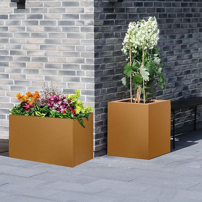 Corten Steel Planter Box 24"x24"x25", Rustic Metal Planter with Partitions & Drainage Holes, Frost Rust Resistant Heavy Duty Planter for Patio Garden Indoor Outdoor Commercial Decor