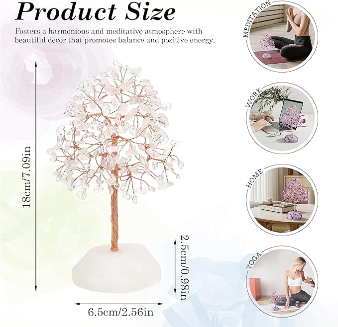SITUMEIZI Clear Quartz Healing Crystal Tree 7.09IN Healing Stones Natural Crystals Base Copper Wire Tree Life Reiki White Gifts for Women Room Office Desk Decor Spiritual Meditation Energy