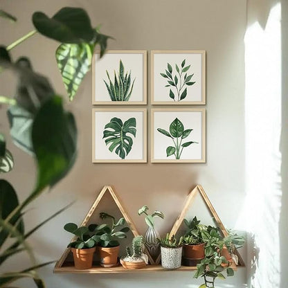 ArtbyHannah Framed Bathroom Wall Decor, 10x10 Inch Botanical Wall Art with Sage Green Plant Print for Wall Decoration, Minimalist Restroom Decor (Natural)