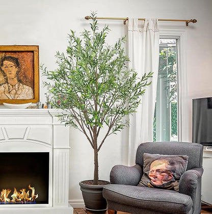 Artificial Olive Tree 8FT with 2253 Leaves Realistic Tall Large Faux Silk Deluxe Plant 96 Inch Black Pot for Indoor Home Office Porch Mall School Hotel Modern Decor Housewarming Gift