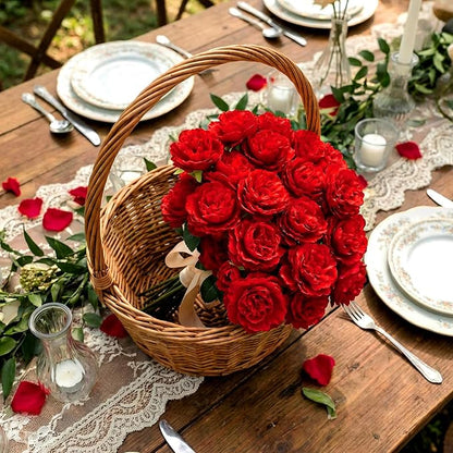 36 Bundles Artificial Flowers Peonies Roses Fake Bouquet for Wedding Bridal Shower Valentine's Day Decorations Fake Floral Arrangements Table Centerpieces Home Decor(Red)
