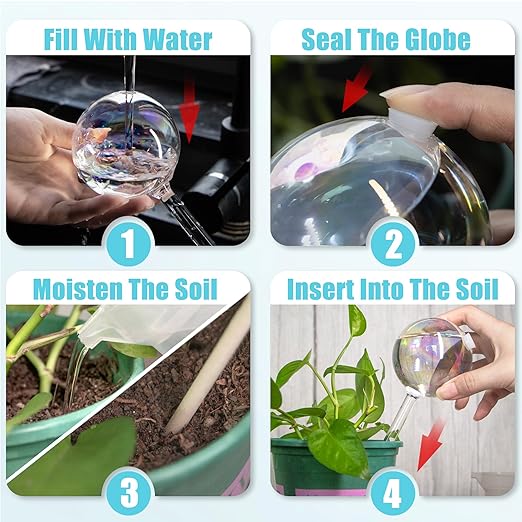Betus 2 Pcs Iridescent Glass Plant Watering Globes – Self Watering Bulbs for Indoor Outdoor Houseplants, Automatic Plant Waterer System for Daily Care or Vacation, Rainbow Glass Watering Stakes