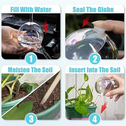 Betus 2 Pcs Iridescent Glass Plant Watering Globes – Self Watering Bulbs for Indoor Outdoor Houseplants, Automatic Plant Waterer System for Daily Care or Vacation, Rainbow Glass Watering Stakes