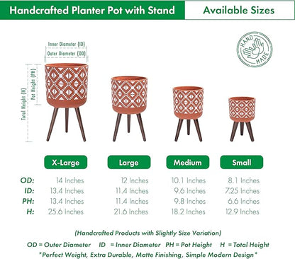 D'vine Dev 8 Inch Planter Pot with Stand, Mid-Century Tall Plant Pot with Legs for Indoor Plants, Pottery Red Terracotta/White, 88-G-A-5