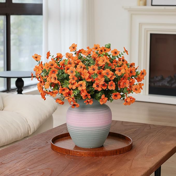 mizii Artificial Flowers for Outdoors 20 Bundles Realistic Faux Silk Flower UV Resistant Fake Plants Outside Decorations for Patio Garden Balcony Yard Porch Summer Indoor Home Decor (Orange)