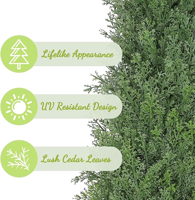 Artificial Cedar Topiary 3 FT Faux Cedar Trees for Outdoor Planters Evergreen Plant, 36 inch UV Rated and Lush Fake Cypress Tree Shrubs for Gateway Front Door Porch Patio Garden, Set of 2